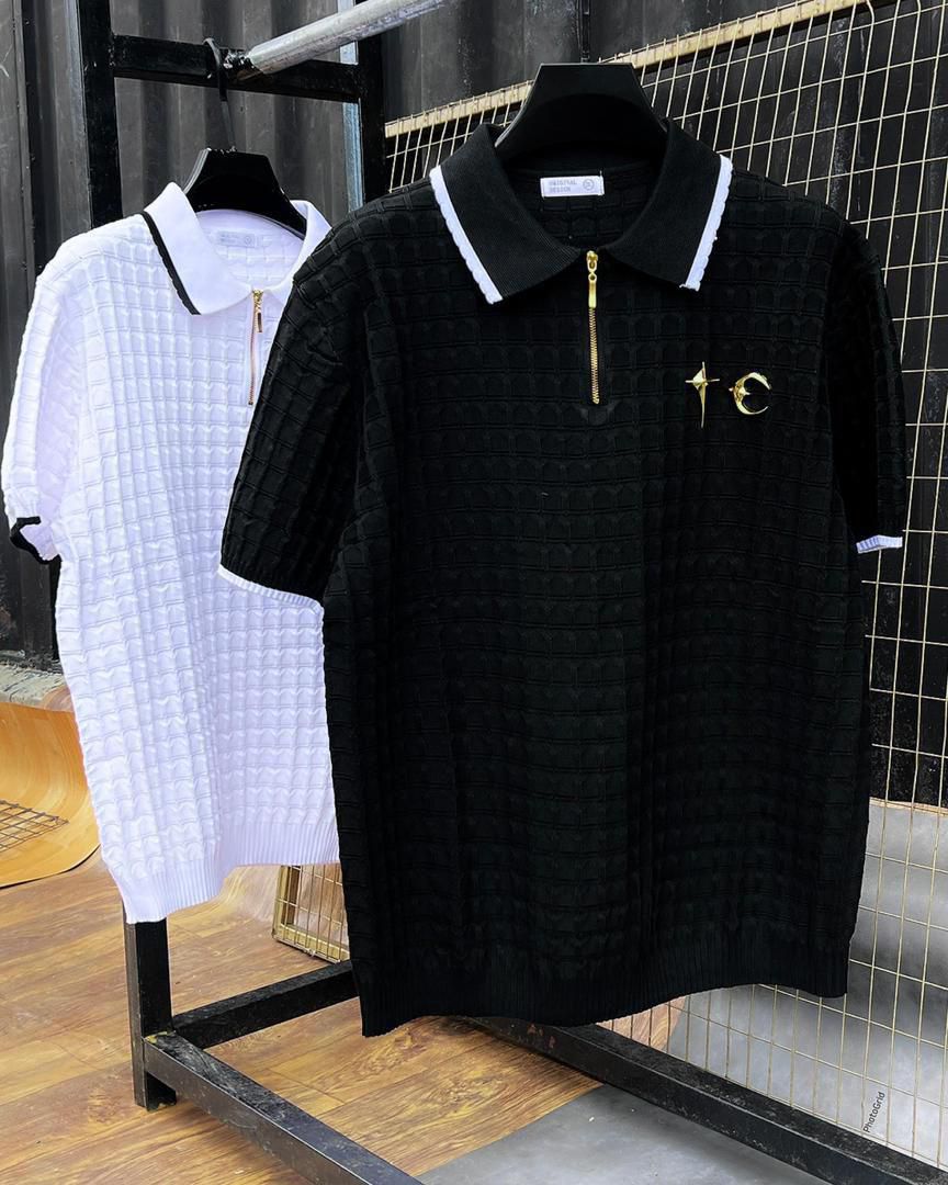 Premium Men's Striped Knit Polo Shirt