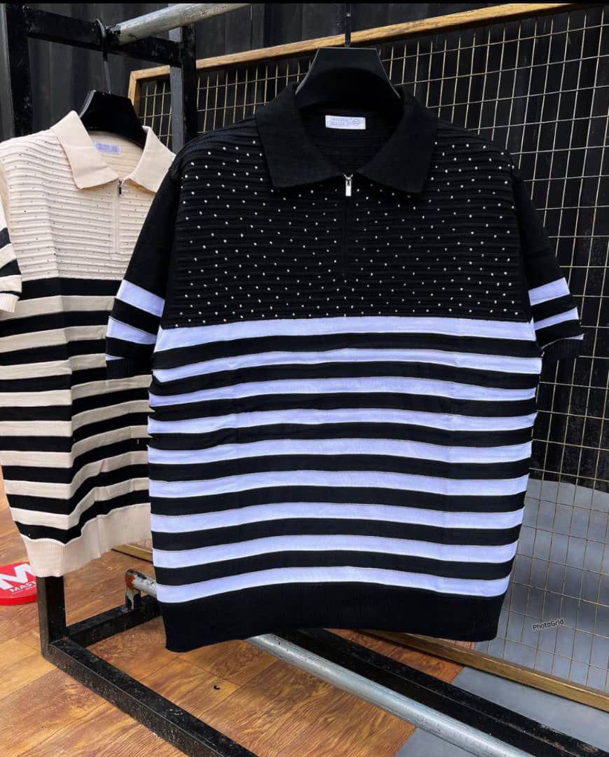 Premium Men's Striped Knit Polo Shirt