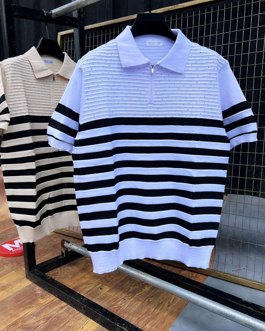 Premium Men's Striped Knit Polo Shirt