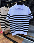 Premium Men's Striped Knit Polo Shirt